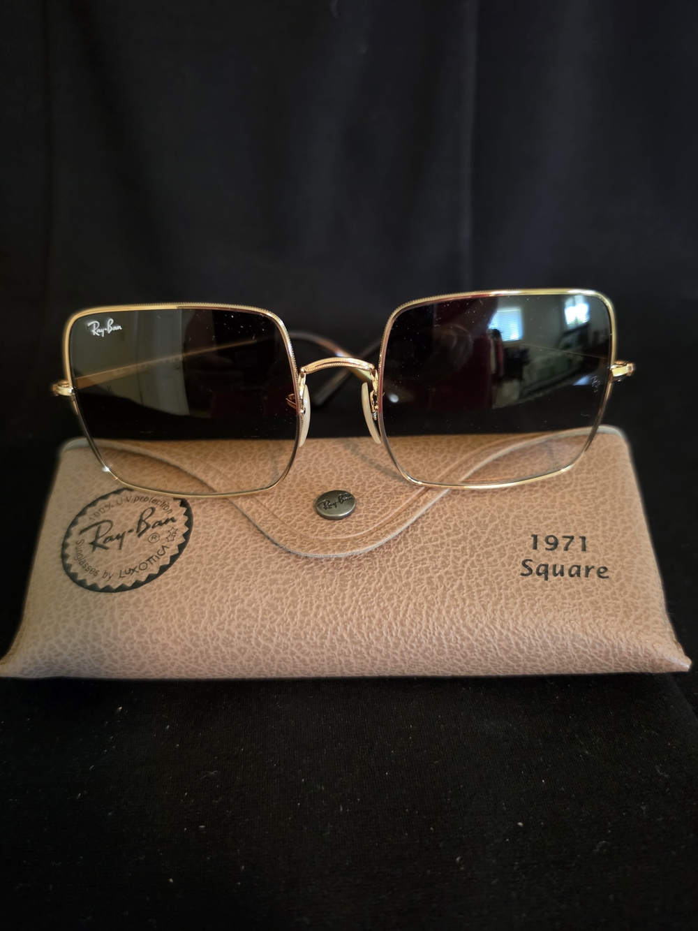 Ray-Ban 1971 Square Women's Gold Frame Sunglasses - Black Lenses